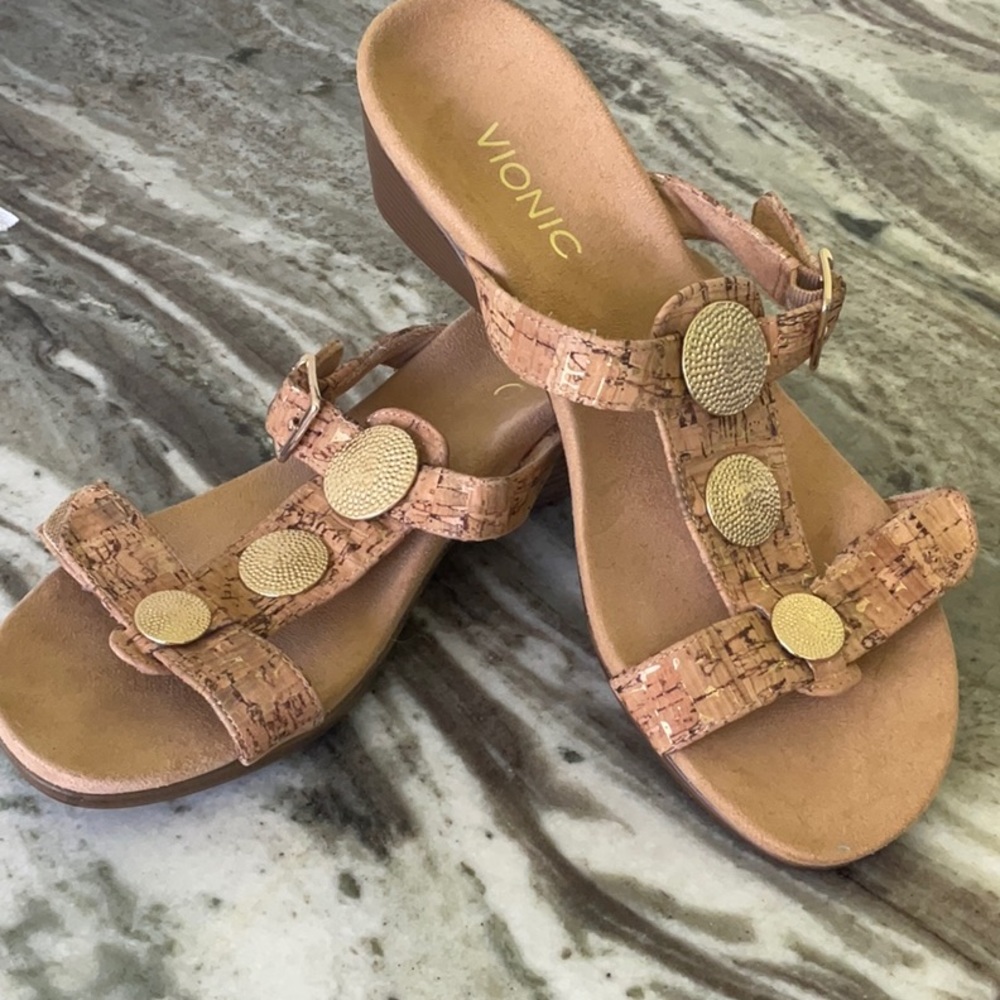 Vionic Suede And Cork Adjustable Strap Sandals - image 1